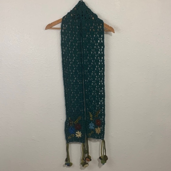 Tara Teal 100% Wool Boho Crochet Scarf One Size - Picture 1 of 5